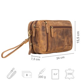 STILORD Sunny Men's Leather Wrist Bag with Double Chamber Clutch Handbag with Hand Strap Vintage Ideal for Festival City Travel Men's Handbag Genuine Leather, Sepia - Brown, travel bag