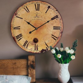 Eruner Rustic Large Wall Clock Silent Battery Operated for Farmhouse Livingroom,24 Inch Vintage Wall Clock Non-Ticking for Kitchen Bedroom Home School
