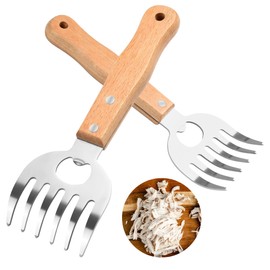 Stainless Steel Meat Shredder Claws with Long Wooden Handles for Pulled Pork, Turkey, Chicken - BBQ Tools for Shredding, Pulling, Handling, and Serving