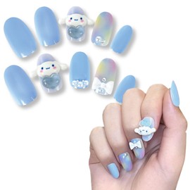 Sanrio Character Nail Tip, Cinnamo Roll, Stickable and Removable, 3D, 24 Pieces, Short, Gradient Stone, Nail Seal, Sanrio, Stylish, Girls, Popular, Removable