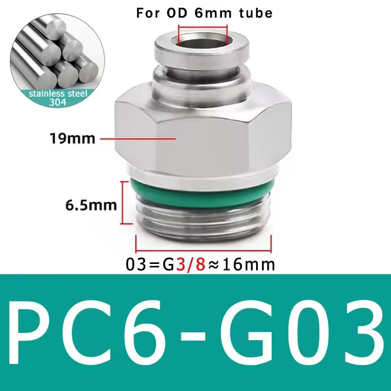 10-Pack PC4-M5 304 Stainless Steel Pneumatic Quick Connect Fittings