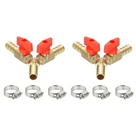 PATIKIL 3 Way Shut Off Ball Valve, 2/5" Y Shaped 3 Way Brass Garden Hose Barb Splitter Line Sprayer Parts Coolant Hose Valve Fitting with 2 Red Switch for Gas Fuel Oxygen, 2 Set