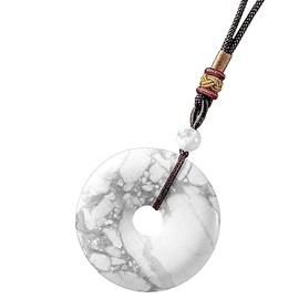 Nupuyai Women's Necklace with Doughnut Gemstone Pendant 40 mm, Crystal Round Amulet Lucky Coin for Men and Women, Stone Nylon, White Turquoise