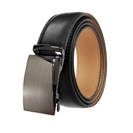 Ulterra Men's Genuine Leather Belt, Auto Lock, Gift Box Included, No Holes, Business Suit, Casual, Stepless Men's Belt, Belt Black (Silver E)