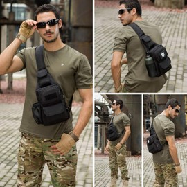 Tactical Chest Bag Military Shoulder Bag Molle Shoulder Bag for Men Tactical Sling Backpack Shoulder Bag Chest Sling Pack for Hiking Trekking, #02-Black, Tactical Shoulder Bag