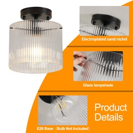 wochos Modern Semi Flush Mount Ceiling Light, Industrial Clear Glass Ceiling Light Fixture, Crystal Ceiling Lamp, Modern Ceiling Lamps, Farmhouse Light for Entryway Hallway Kitchen Dining Room, Black