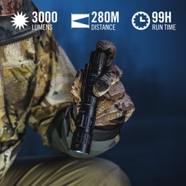 Coast TX300R 3000 Lumen Rechargeable Long Range Tactical LED Flashlight with Strobe, Spot and Flood Beams - POWERiQ™ Digital Display, Durable Aluminum Build