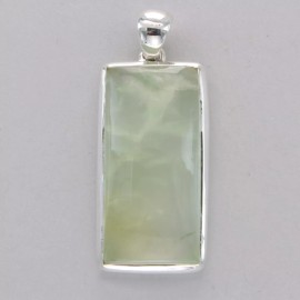 Amber America Green Square / Rectangle PREHNITE Pendant 925 STERLING SILVER Natural #1e