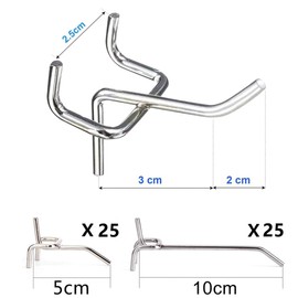 ZHjuju Pegboard Hooks,50PCS 10 cm & 5 cm Length Metal Perforated Board Hook Stainless Steel Grid Wall Bracket Peg Board Display Hook for Wall Retail Display Store Supermarket Crafts Peg Boards Silver