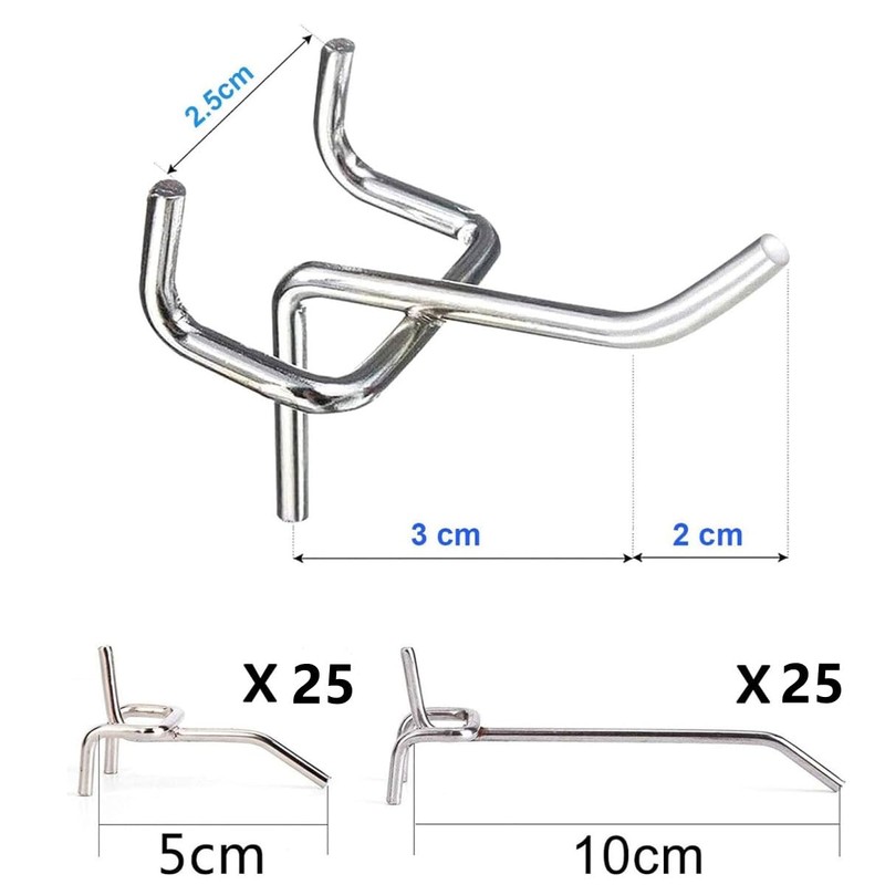 ZHjuju Pegboard Hooks,50PCS 10 cm & 5 cm Length Metal