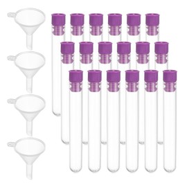 PATIKIL Test Tubes Set, 100Pcs 75x12mm Plastic Clear Round Bottom Test Tube Containers with Stopper and Funnel for Bead Party Candy Bath Salt Storage Scientific Experiment Prop, Purple