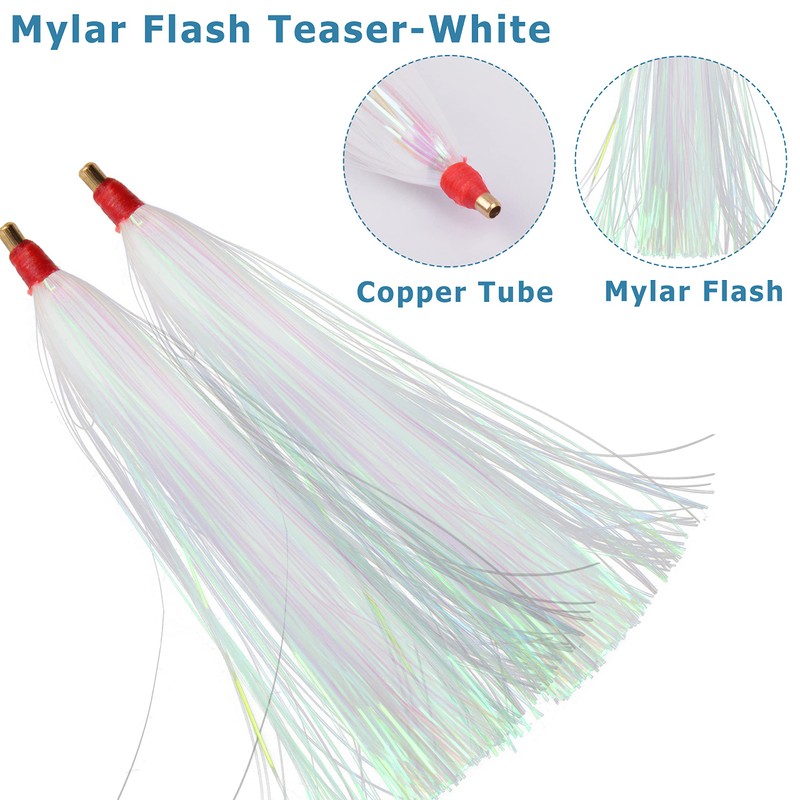 Fishing Teasers, 9pcs Bucktail Teasers Mylar Flash Teaser Tail for