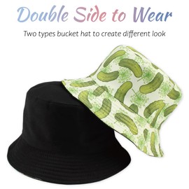 Gadfary Reversible Bucket Hat for Women Summer Travel Fisherman Cap, Girls Cute Double Side Wear Bucket Cap (Cucumber)