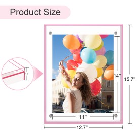 MFoffice 11x14 Picture Frames, Stunning Color Acrylic Floating Photo Frame, Use as 11x14, 10x12, 10x10, 9x12 Picture Frame, Horizontal and Vertical Formats for Tabletop Display, Pink, 1Pack