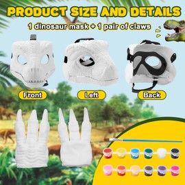 Seenelling 1 Set Hard Plastic Dinosaur Mask with Claws Paints Blank DIY Dino Mask Dinosaur Gifts Furry Therian Dino Costume Party Supplies