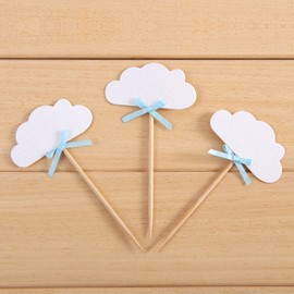 24 Pack White Cloud Cupcake Toppers Kids' Birthday Party Decors - by Giuffi