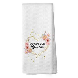 shiviody Grandma Kitchen Towels - Grandmother Christmas Dish Towels, Grandma Birthday Gifts from Grandkids Flowers Decorative Absorbent Dishcloths Hand Towels for Kitchen Decor 16x24 Inches
