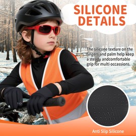 YUHAN PRETTY Kids Winter Gloves Waterproof Touchscreen Warm Fleece Anti-Slip for Boys Girls Children 4-10 Years Back(BlackL)