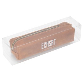 ECHSRT Small Pencil Pouch-Full-Grain Leather Pencil Case for Men- Vintage Genuine Leather Pouch for Adults-Stationery Organizer Bag for Work & Travel-Square-Brown