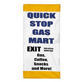 Custom Vertical Vinyl Banner Multiple Sizes Gas Station Gas Coffee Snacks Custom Business Outdoor Weatherproof Industrial Yard Signs 10 Grommets 144x60Inches