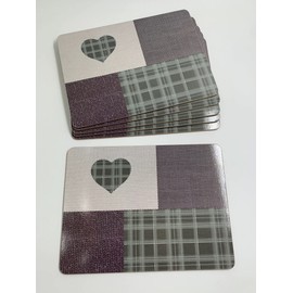 Set of 6 Patchwork Heart Placemat Set, Cork Backed Tartan Placemats, & Kitchen Protector Mats for daily use or Decoration, Heat-Resistant Coating & Cork Board Base Cork Placemats, Christmas Placemats