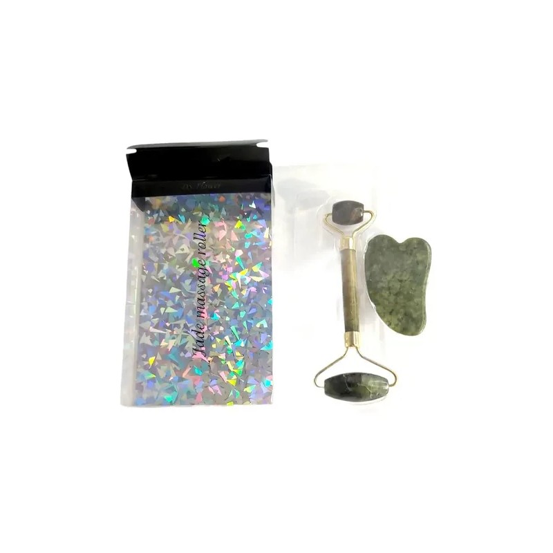 Rodillo y Gua Sha de Jade para Masaje Facial, Tonifica