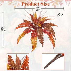 Hollyone Artificial Fall Plants Large Fake Boston Fern Plants Bushes Faux Fall Fern Greenery Shrubs Plant for Indoor Outdoor Home Garden Porch Window Thanksgiving Autumn Wedding Decorations, 2 Pack