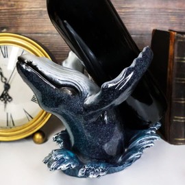 Ebros Deep Ocean Marine Leaping Baleen Humpback Whale Wine Bottle Holder Statue 8.5" Long Nautical Sea Coastal Boating Fish Themed Storage Caddy Figurine
