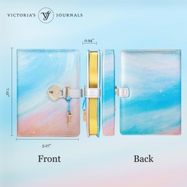 VICTORIA'S JOURNALS Heart Shaped Lock Diary, Designer Printed Leatherette Thicken PU Leather Hardcover Journal Personal Notebook Lined Pages Gilded Edge Ribbon Bookmark, 5.27'' x 7.12''