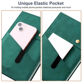 Mousbull A5 Leather Journal Notebook with Pen, 200 Pages Hardcover Journal with Pocket, 100gsm Thick Lined Paper Daily Diary for Men and Women, Great Gift for Business School Travel Personal - Green