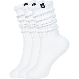 Kamo Fitness Cozy Womens 3-Pair Pack - Scrunch Long Crew Socks for Women, Soft & Breathable Boot and Slouch Socks, Size 5-9 (White, One Size)