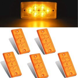 NPAUTO 5pcs Freightliner Cab Lights 6 LED Amber Roof Top Clearance Marker Lights