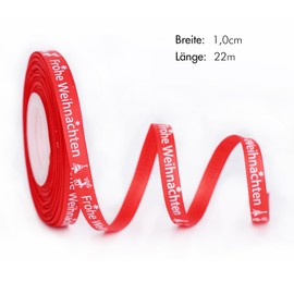JunGG 22 m Satin Ribbon Gift Ribbon Christmas Ribbon with Merry Christmas (Red White 1 cm)