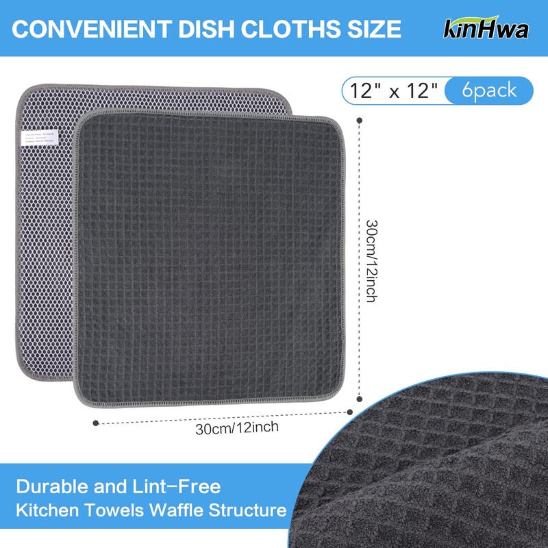 KinHwa Microfiber Dish Cloths for Washing Up Drying Towels Waffle