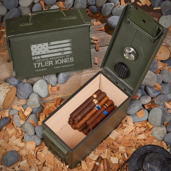HomeWetBar American Heroes Personalized 50 Cal Cigar Humidor Military Gift (Custom Product)