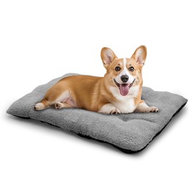 Athena Collection Dog Bed Medium Size Dog, 35 Inches Washable Dog Crate Bed for Medium Dogs Cats Pets, Faux Fir Calming Crate Pad Warming Cozy Soft, Grey