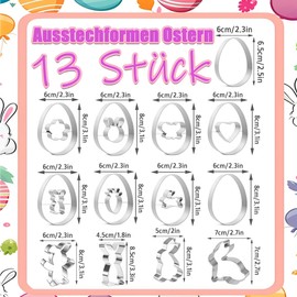 PWCTNT Easter cookie cutters, 13 pieces, DIY rabbit, Easter eggs, flowers, animals, mould set, 3D Easter cookie cutters, for Easter crafts, children, Easter decoration, Easter cookie cutters