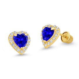 14k Gold Plated Brass Dark Blue Heart Screwback Children Earrings with Sterling Silver Post