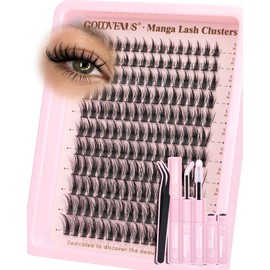 Fluffy Manga Lash Clusters Kit, Natural Wispy Cluster Eyelash Extensions, DIY Lash Extension at Home For Dolly Anime Look, Fairy Individual Lashes Kit with Waterproof Bond and Seal
