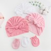 BQUBO Newborn Baby Bow Knot Turban Hat Mittens Set Hospital