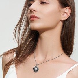 URONE Memento Mori Necklace Sterling Silver Memento Mori Skull Rose Pendant Necklace Skull Jewellery GIfts for Women Men