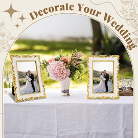 Lineshading 2 Pcs 5 x 7 Inch Picture Frames Gold Vintage Antique Wedding Ornate Resin Rectangle Elegant Photo Frames for Wedding Tabletop Display Home Hotel Decorations