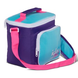 Igloo 90s Retro Collection Square Lunch Box Cooler with Front Pocket and Adjustable Strap, Purple