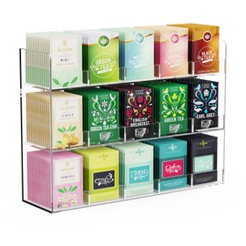 Laumffon Acrylic Tea Bag Organizer, 3 Layers Tea Bag Holder for 270 Tea Packets, No Assembly Required, Wall Mount Tea Caddy for Countertop or Cabinet, 15 Slots