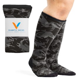 Viasox Compression Socks for Women and Men, Knee High Socks 12-15 mmhg Circulation Support for Flight, Travel, Daily, X-Large 12-14, Camo