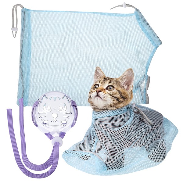 Parliky Adjustable Cat Bathing Bag Breathable Mesh Cat Grooming Bag