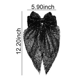 Black Sequin Hair Bow Glitter Hair Bows for Women Large Bowknot Hair Clip Bow Alligator Hair Clips Hair Bow Barrettes for Women Girls Sparkly Bow Hair Clip Glitter Hair Accessories