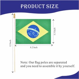 XCFH 20 Pack Brazil Mini Stick Flag Small Brazilian Handheld 5x8 Inch Flags Fade Resistant & Vivid Colors
