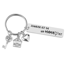 JSDDE Mama Schlüsselanhänger mit Gravur Zuhause ist da, wo Mama ist Süße Schlüsselanhänger mit Flügel Hause Herz Anhänger Creative Design Keychain Geschenke für Mama Oma