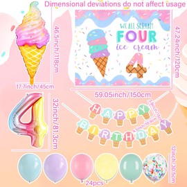JeVenis Ice Cream Birthday Decoration 4th We All Scream 4 Ice Cream Birthday Decoration Glitter Ice Creams Banner Garland for Summer Theme Party